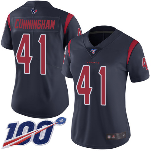 Texans #41 Zach Cunningham Navy Blue Women's Stitched Football Limited Rush 100th Season Jersey