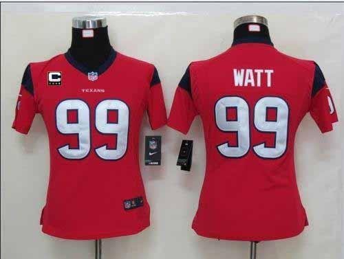 Nike Texans #99 J.J. Watt Red Alternate With C Patch Women's Stitched NFL Elite Jersey - Click Image to Close