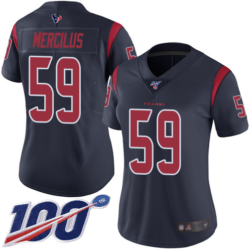 Texans #59 Whitney Mercilus Navy Blue Women's Stitched Football Limited Rush 100th Season Jersey