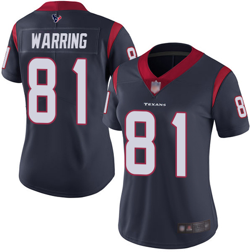 Texans #81 Kahale Warring Navy Blue Team Color Women's Stitched Football Vapor Untouchable Limited Jersey