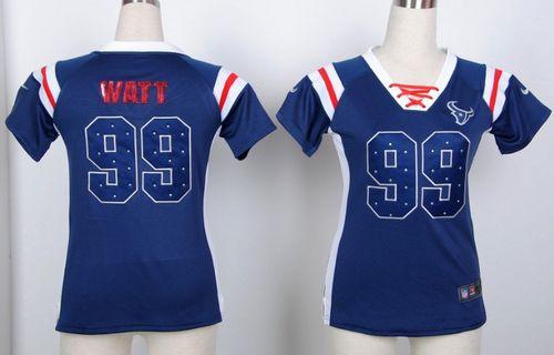 Nike Texans #99 J.J. Watt Navy Blue Women's Stitched NFL Elite Draft Him Shimmer Jersey