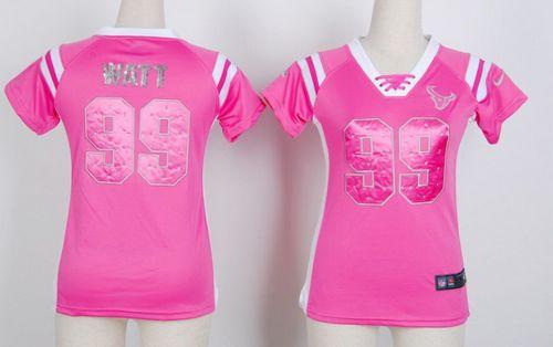 Nike Texans #99 J.J. Watt Pink Women's Stitched NFL Elite Draft Him Shimmer Jersey