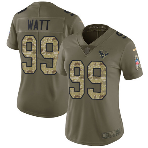 Nike Texans #99 J.J. Watt Olive/Camo Women's Stitched NFL Limited 2017 Salute to Service Jersey