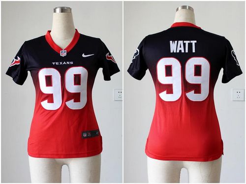 Nike Texans #99 J.J. Watt Navy Blue/Red Women's Stitched NFL Elite Fadeaway Fashion Jersey