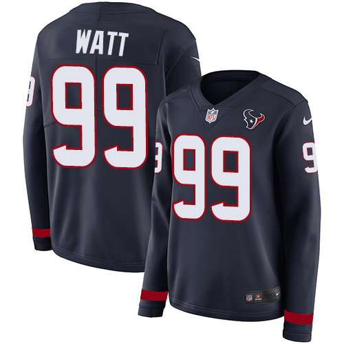 Nike Texans #99 J.J. Watt Navy Blue Team Color Women's Stitched NFL Limited Therma Long Sleeve Jersey - Click Image to Close