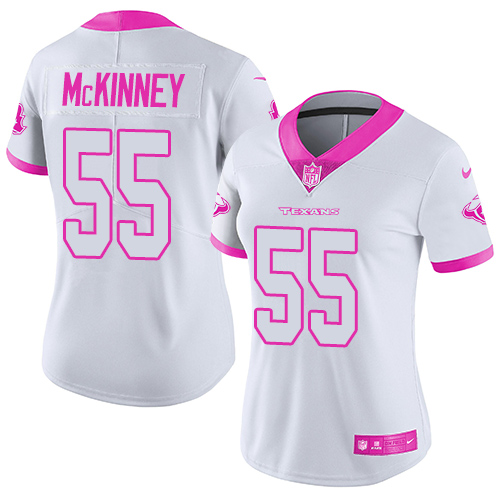 Nike Texans #55 Benardrick McKinney White/Pink Women's Stitched NFL Limited Rush Fashion Jersey - Click Image to Close