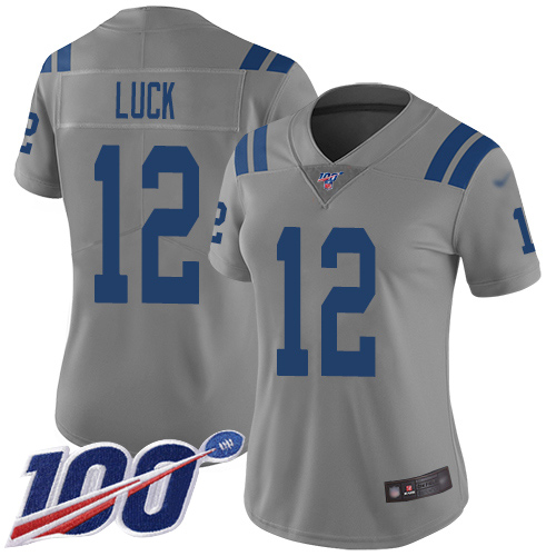 Colts #12 Andrew Luck Gray Women's Stitched Football Limited Inverted Legend 100th Season Jersey - Click Image to Close