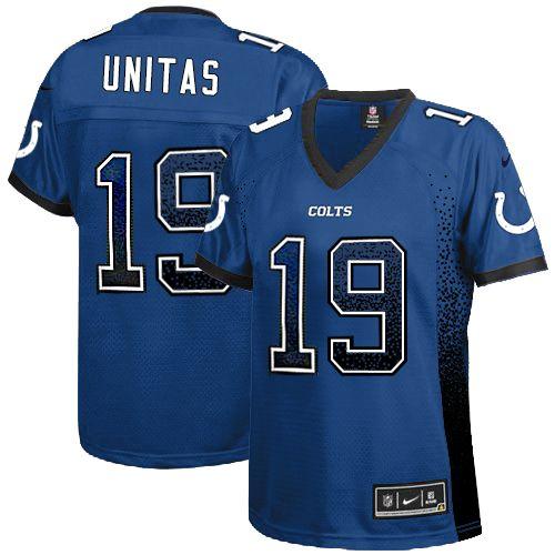 Nike Colts #19 Johnny Unitas Royal Blue Team Color Women's Stitched NFL Elite Drift Fashion Jersey - Click Image to Close