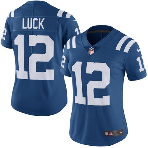 Nike Colts #12 Andrew Luck Royal Blue Women's Stitched NFL Limited Rush Jersey - Click Image to Close