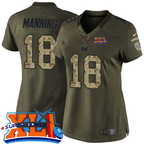 Nike Colts #18 Peyton Manning Green Super Bowl XLI Women's Stitched NFL Limited Salute to Service Jersey - Click Image to Close