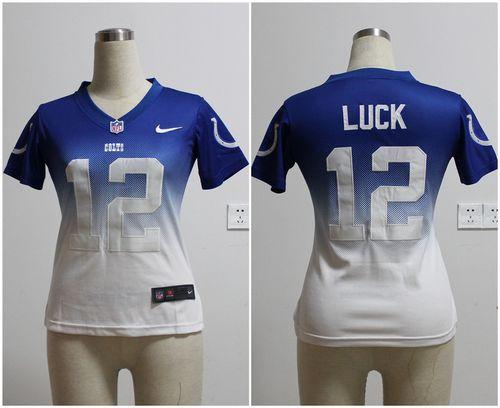 Nike Colts #12 Andrew Luck Royal Blue/White Women's Stitched NFL Elite Fadeaway Fashion Jersey