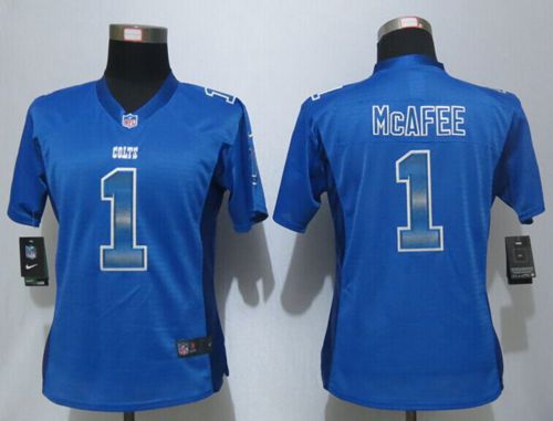 Nike Colts #1 Pat McAfee Royal Blue Team Color Women's Stitched NFL Elite Strobe Jersey - Click Image to Close