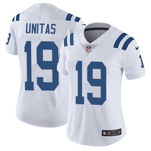 Nike Colts #19 Johnny Unitas White Women's Stitched NFL Vapor Untouchable Limited Jersey - Click Image to Close