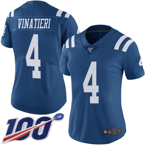 Colts #4 Adam Vinatieri Royal Blue Women's Stitched Football Limited Rush 100th Season Jersey