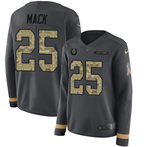 Nike Colts #25 Marlon Mack Anthracite Salute to Service Women's Stitched NFL Limited Therma Long Sleeve Jersey - Click Image to Close