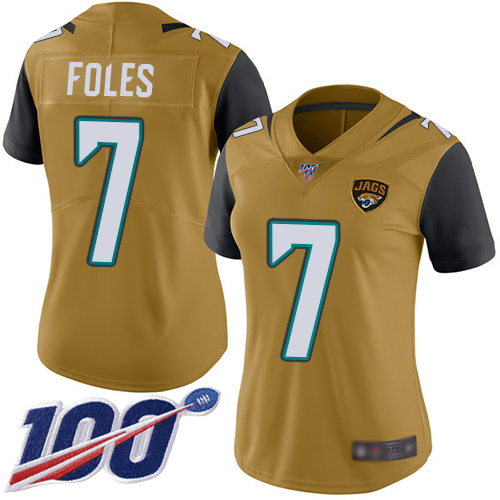 Jaguars #7 Nick Foles Gold Women's Stitched Football Limited Rush 100th Season Jersey