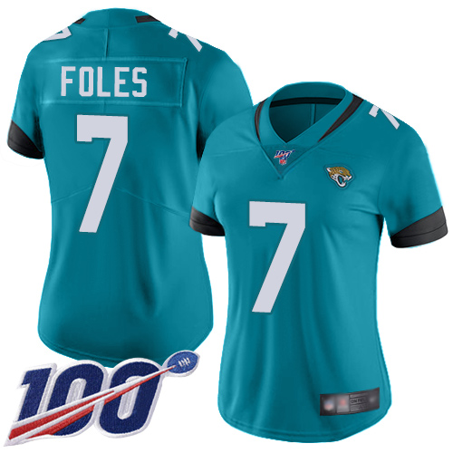 Jaguars #7 Nick Foles Teal Green Alternate Women's Stitched Football 100th Season Vapor Limited Jersey - Click Image to Close