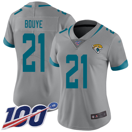 Jaguars #21 A.J. Bouye Silver Women's Stitched Football Limited Inverted Legend 100th Season Jersey - Click Image to Close