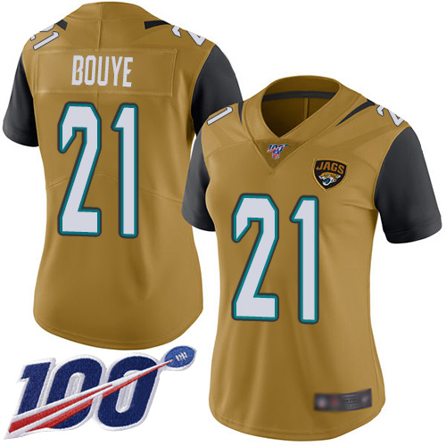 Jaguars #21 A.J. Bouye Gold Women's Stitched Football Limited Rush 100th Season Jersey