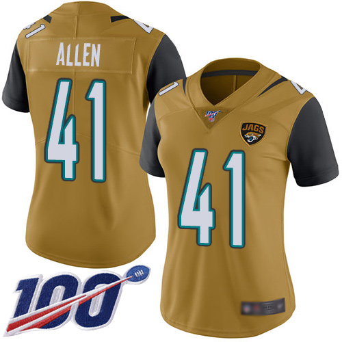 Jaguars #41 Josh Allen Gold Women's Stitched Football Limited Rush 100th Season Jersey