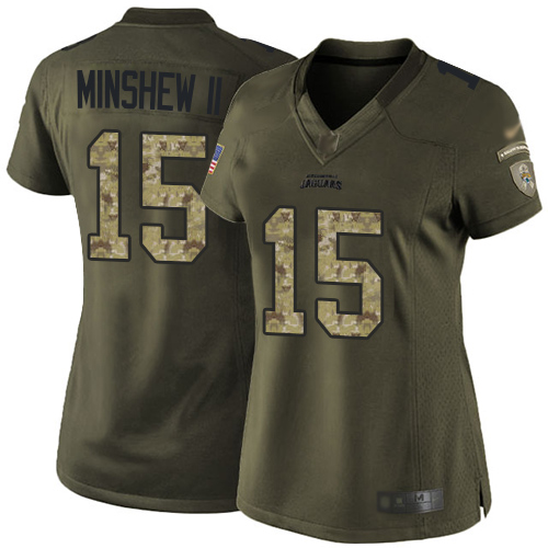 Jaguars #15 Gardner Minshew II Green Women's Stitched Football Limited 2015 Salute to Service Jersey