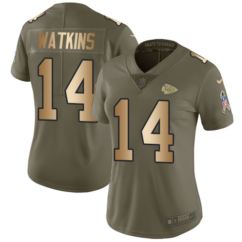 Nike Chiefs #14 Sammy Watkins Olive/Gold Women's Stitched NFL Limited 2017 Salute to Service Jersey