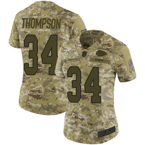 Chiefs #34 Darwin Thompson Camo Women's Stitched Football Limited 2018 Salute to Service Jersey - Click Image to Close