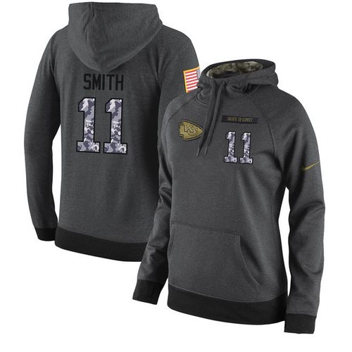 NFL Women's Nike Kansas City Chiefs #11 Alex Smith Stitched Black Anthracite Salute to Service Player Performance Hoodie - Click Image to Close