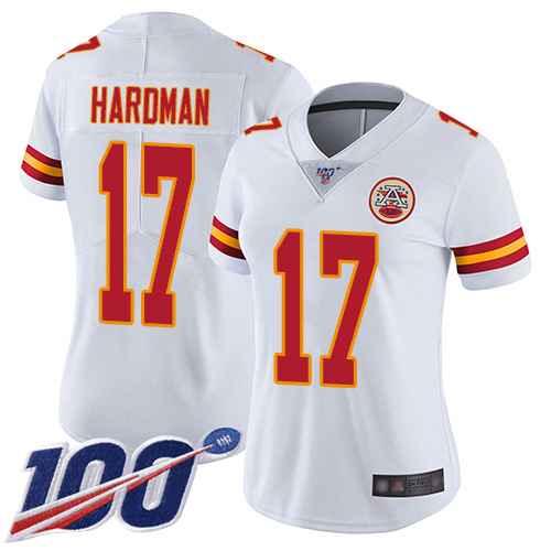 Chiefs #17 Mecole Hardman White Women's Stitched Football 100th Season Vapor Limited Jersey