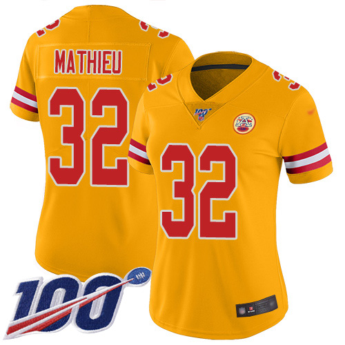 Chiefs #32 Tyrann Mathieu Gold Women's Stitched Football Limited Inverted Legend 100th Season Jersey