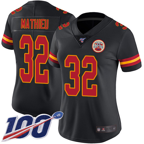 Chiefs #32 Tyrann Mathieu Black Women's Stitched Football Limited Rush 100th Season Jersey