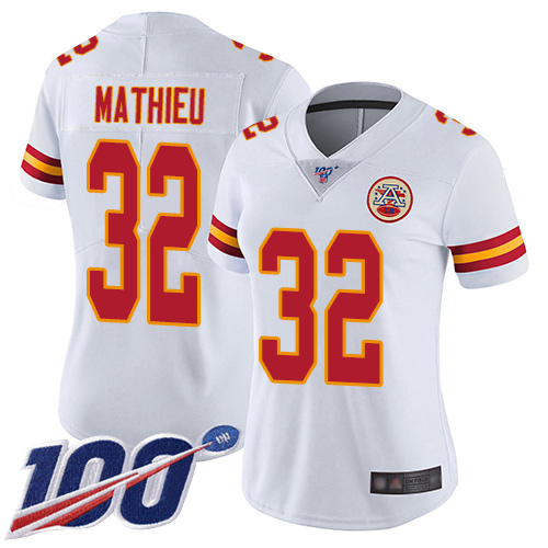 Chiefs #32 Tyrann Mathieu White Women's Stitched Football 100th Season Vapor Limited Jersey