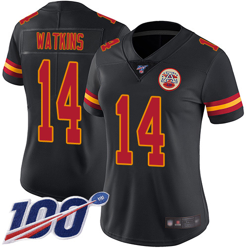 Chiefs #14 Sammy Watkins Black Women's Stitched Football Limited Rush 100th Season Jersey