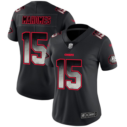 Chiefs #15 Patrick Mahomes Black Women's Stitched Football Vapor Untouchable Limited Smoke Fashion Jersey