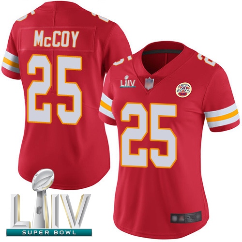 Chiefs #25 LeSean McCoy Red Team Color Super Bowl LIV Bound Women's Stitched Football Vapor Untouchable Limited Jersey - Click Image to Close