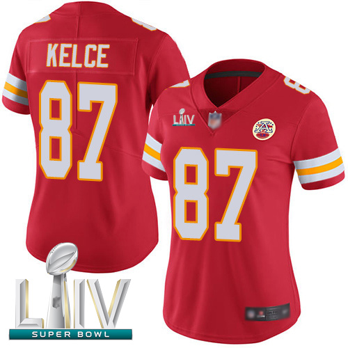 Chiefs #87 Travis Kelce Red Team Color Super Bowl LIV Bound Women's Stitched Football Vapor Untouchable Limited Jersey - Click Image to Close