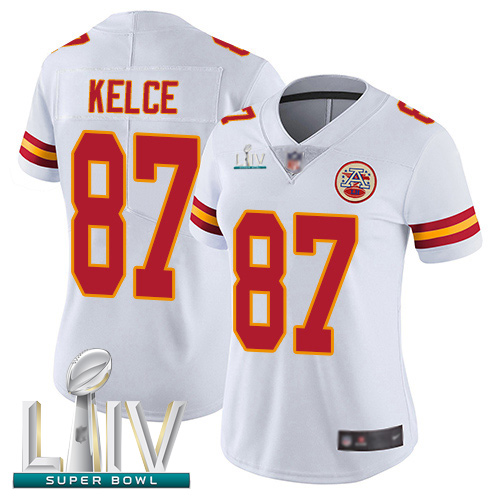 Chiefs #87 Travis Kelce White Super Bowl LIV Bound Women's Stitched Football Vapor Untouchable Limited Jersey