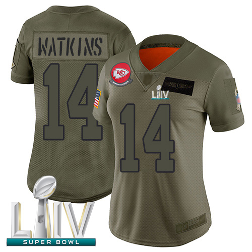 Chiefs #14 Sammy Watkins Camo Super Bowl LIV Bound Women's Stitched Football Limited 2019 Salute to Service Jersey