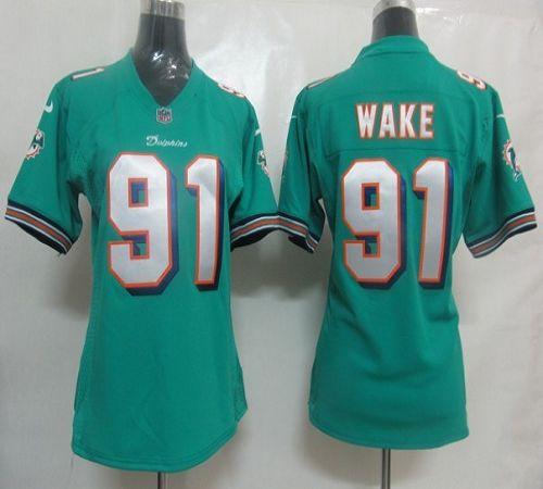 Nike Dolphins #91 Cameron Wake Aqua Green Team Color Women's Stitched NFL Elite Jersey