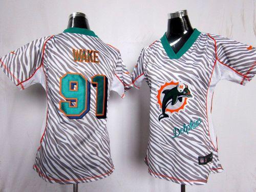 Nike Dolphins #91 Cameron Wake Zebra Women's Stitched NFL Elite Jersey