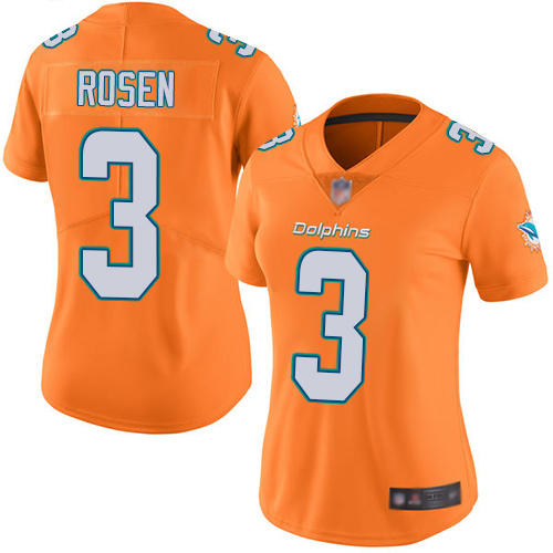 Nike Dolphins #3 Josh Rosen Orange Women's Stitched NFL Limited Rush Jersey - Click Image to Close