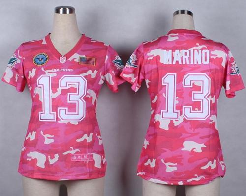 Nike Dolphins #13 Dan Marino Pink Women's Stitched NFL Elite Camo Fashion Jersey