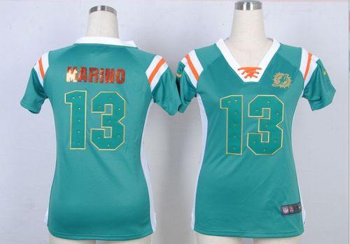 Nike Dolphins #13 Dan Marino Aqua Green Team Color Women's Stitched NFL Elite Draft Him Shimmer Jersey