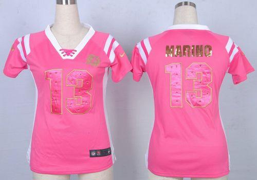 Nike Dolphins #13 Dan Marino Pink Women's Stitched NFL Elite Draft Him Shimmer Jersey