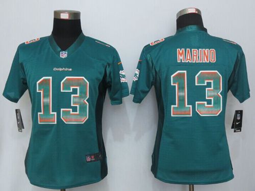 Nike Dolphins #13 Dan Marino Aqua Green Team Color Women's Stitched NFL Elite Strobe Jersey