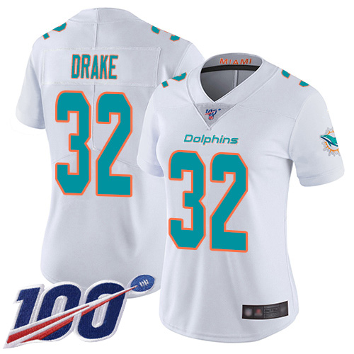 Dolphins #32 Kenyan Drake White Women's Stitched Football 100th Season Vapor Limited Jersey