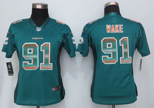 Nike Dolphins #91 Cameron Wake Aqua Green Team Color Women's Stitched NFL Elite Strobe Jersey