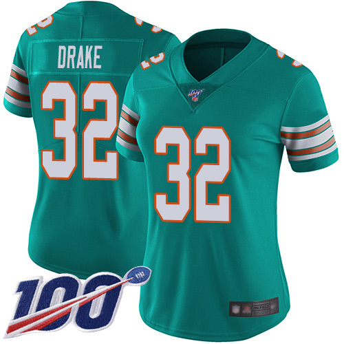 Dolphins #32 Kenyan Drake Aqua Green Alternate Women's Stitched Football 100th Season Vapor Limited Jersey