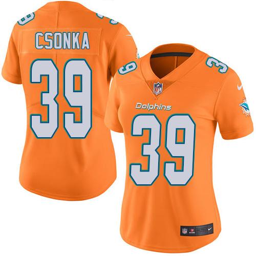 Nike Dolphins #39 Larry Csonka Orange Women's Stitched NFL Limited Rush Jersey - Click Image to Close