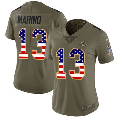 Nike Dolphins #13 Dan Marino Olive/USA Flag Women's Stitched NFL Limited 2017 Salute to Service Jersey - Click Image to Close